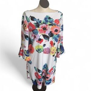 Tahari Arthur Levine floral shift dress with bell sleeves Size 16